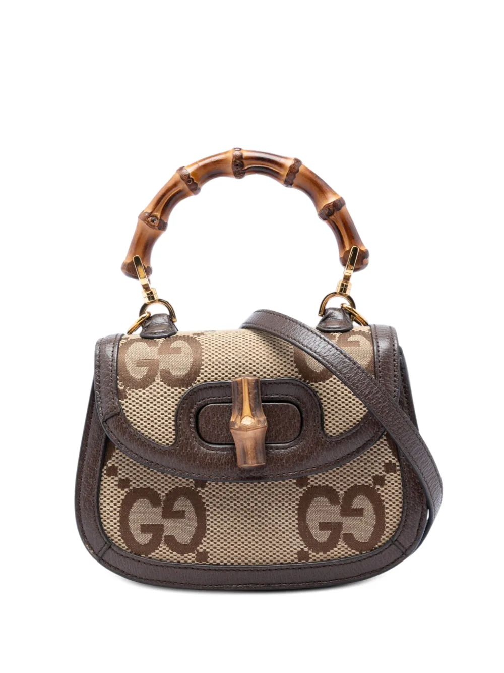 Gucci Pre-Owned 2016-2026 Mini Jumbo GG Canvas 1947 Bamboo Top Handle Bag satchel - Toni neutri