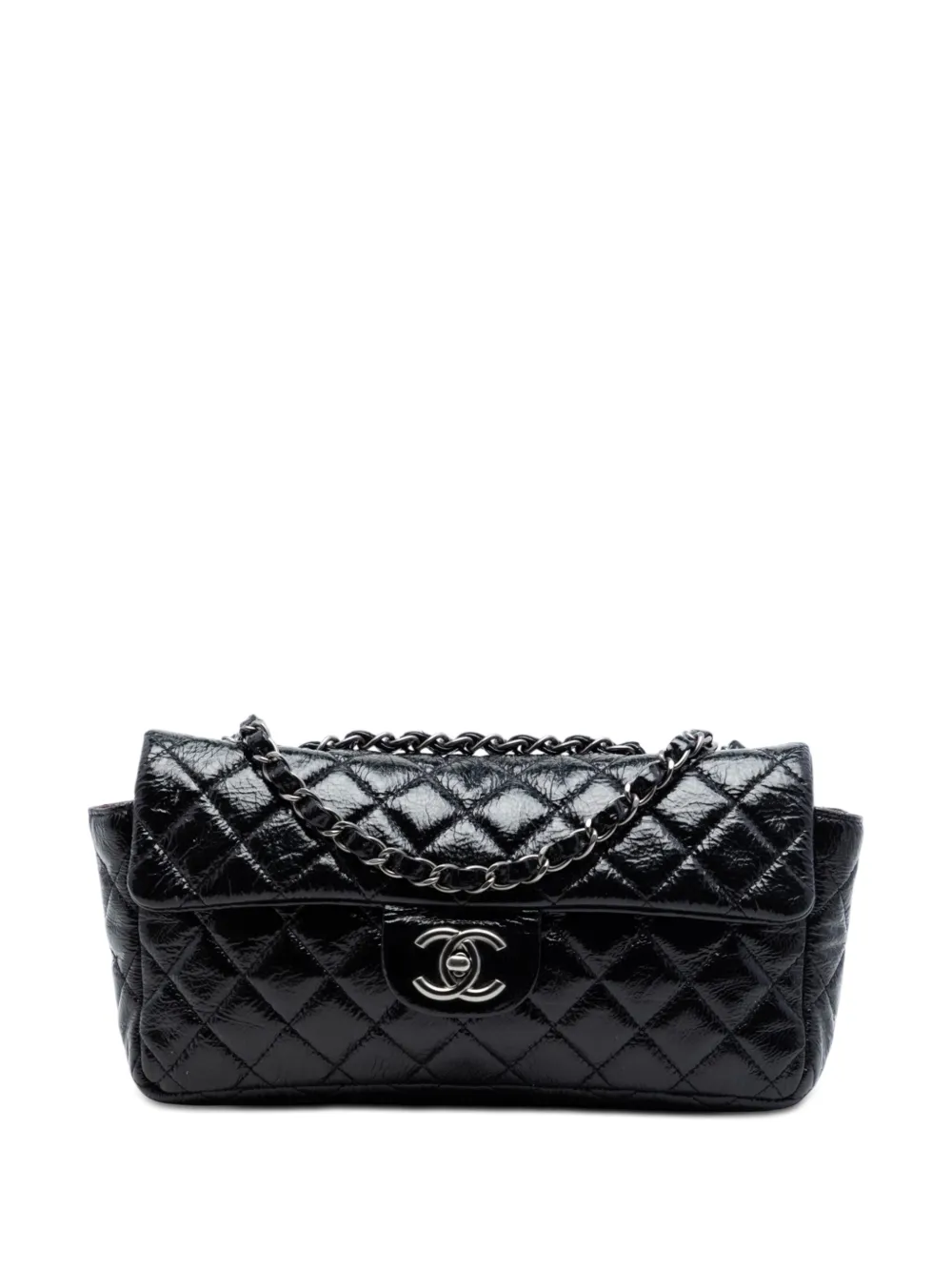 CHANEL Pre-Owned 2008-2009 Quilted Crinkled Patent East West Single Flap shoulder bag - Nero