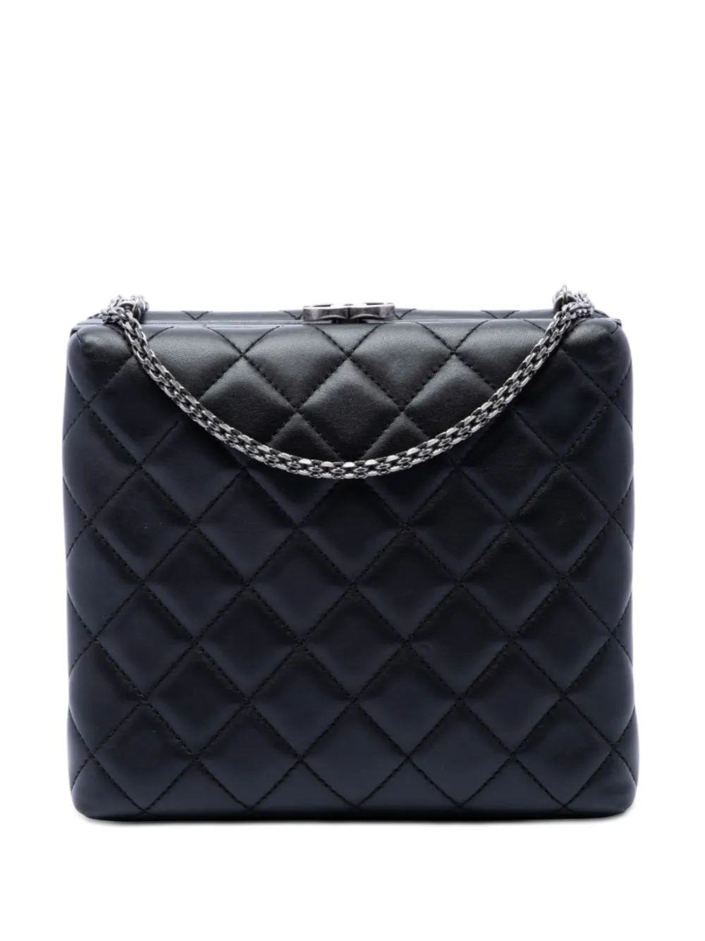 CHANEL Pre-Owned 2016-2017 CC Quilted Lambskin Kiss Lock Minaudiere Chain crossbody bag - Nero