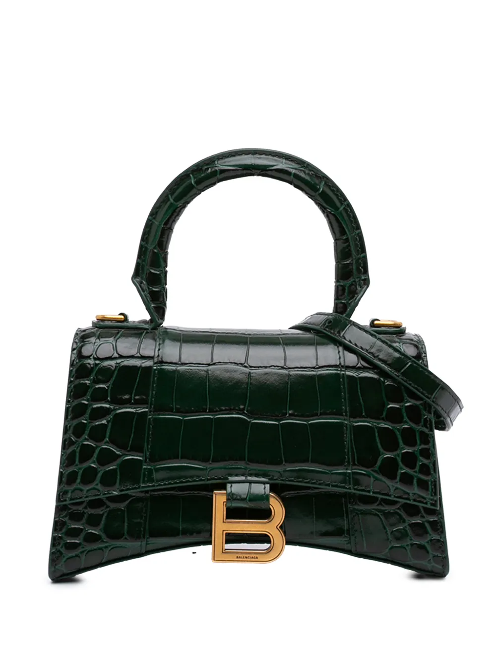 Balenciaga Pre-Owned 2017 Croc Embossed Leather Hourglass Top Handle Bag XS satchel - Verde