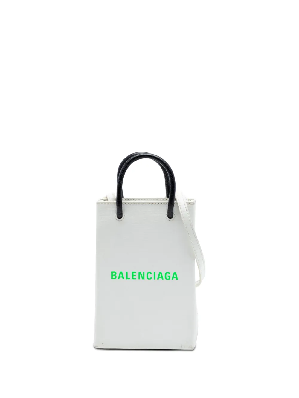 Balenciaga Pre-Owned 2020 Mini Calfskin Logo Shopping Phone Holder satchel - Bianco
