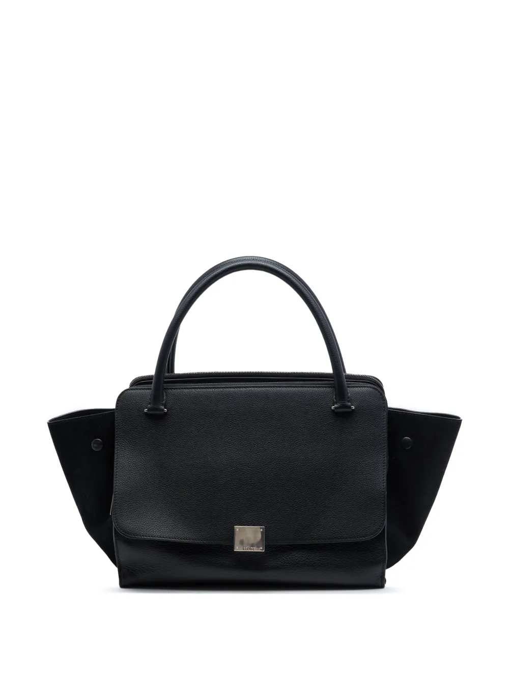 Celine Pre-Owned 2018 Medium Drummed Calfskin and Suede Trapeze Double Zip satchel - Nero
