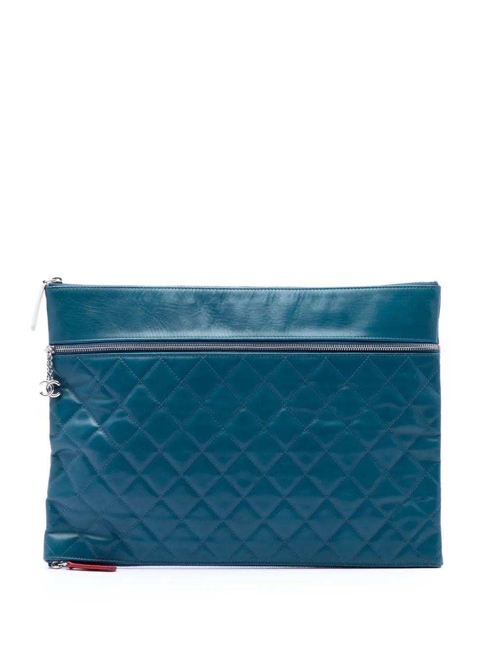 CHANEL Pre-Owned 2013-2014 CC Quilted Lambskin Multi Zip clutch bag - Blu