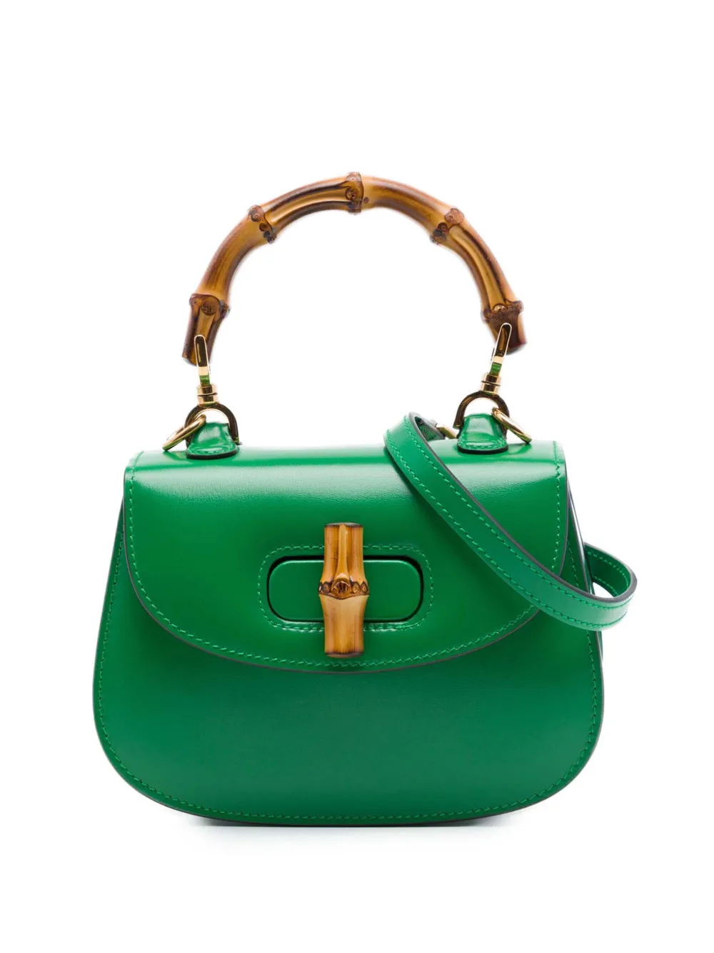 Gucci Pre-Owned 2016-2026 Mini Calfskin 1947 Bamboo Top Handle Bag satchel - Verde