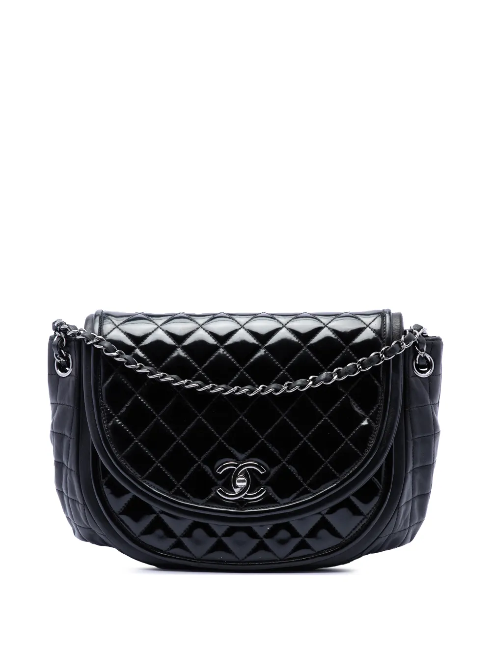 CHANEL Pre-Owned 2013-2014 Quilted Patent and Lambskin Twist Crescent Flap shoulder bag - Nero
