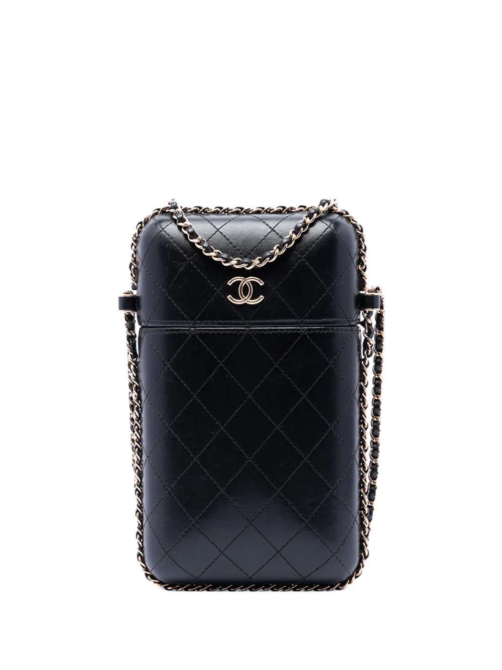CHANEL Pre-Owned 2016-2017 CC Quilted Lambskin Chain Around Phone Holder crossbody bag - Nero