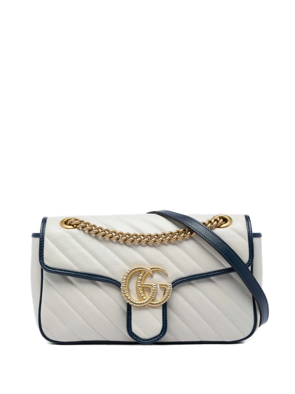 Gucci Pre-Owned 2016-2026 Medium GG Marmont Matelasse Diagonal Calfskin Torchon shoulder bag - Bianco