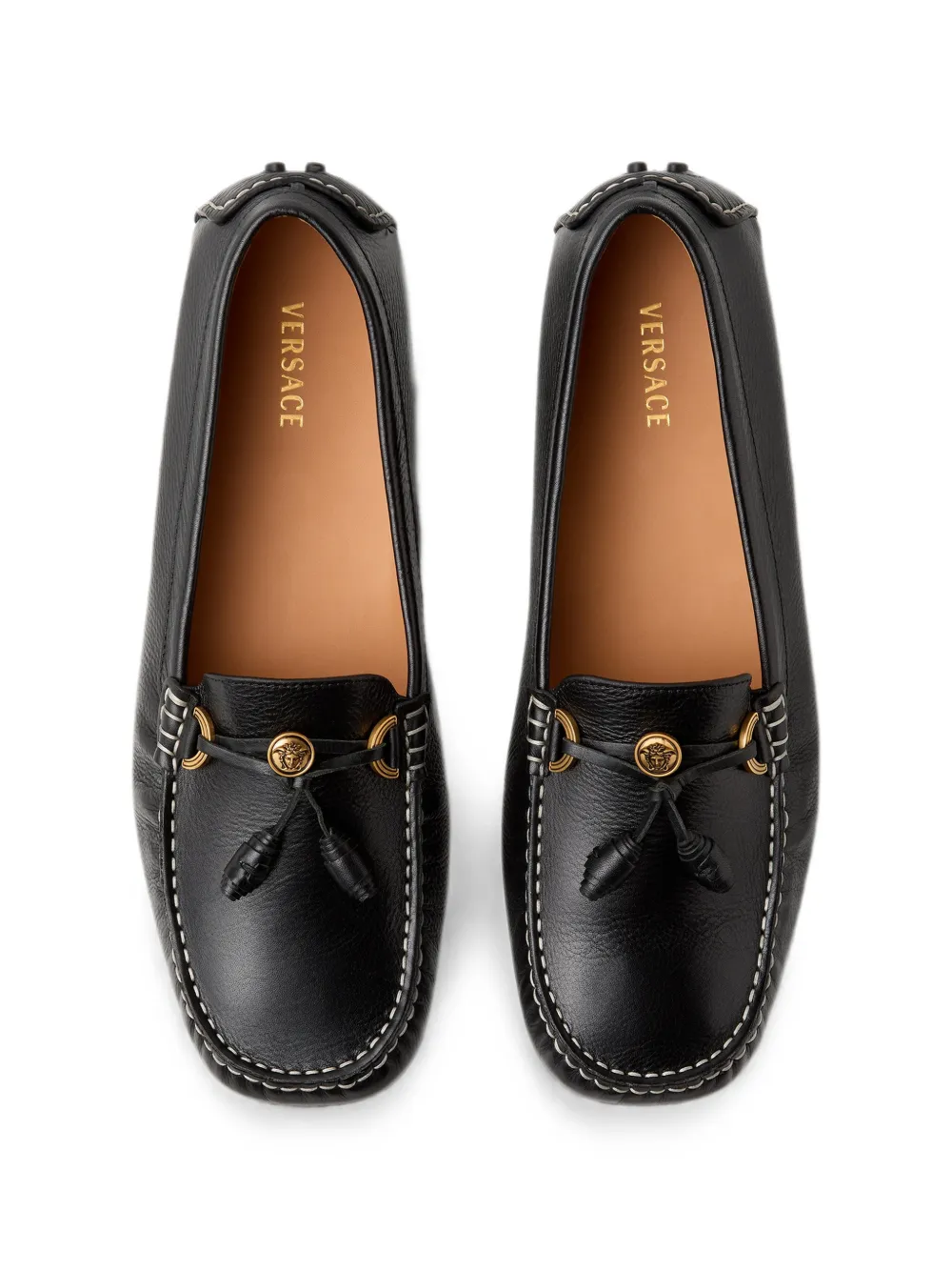 Versace Robin leren loafers Zwart