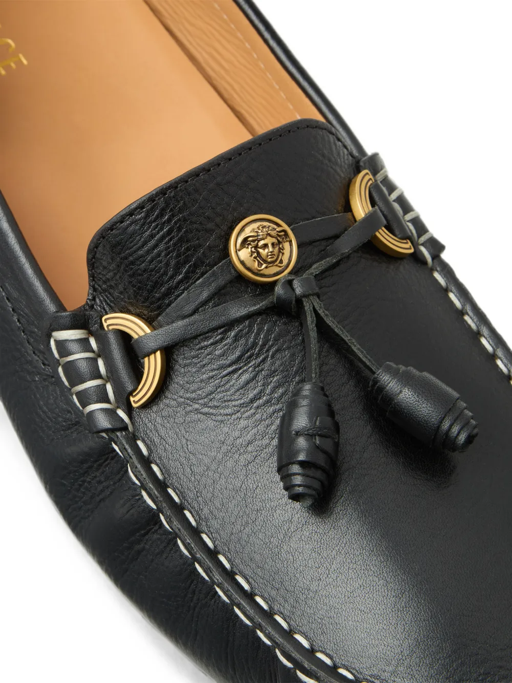 Versace Robin leren loafers Zwart