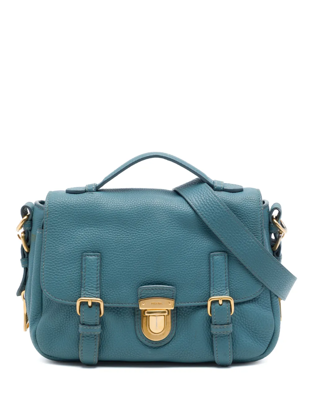 Prada Pre-Owned 2021-2026 Vitello Daino Push Lock Double Buckle Messenger Bag satchel - Blu