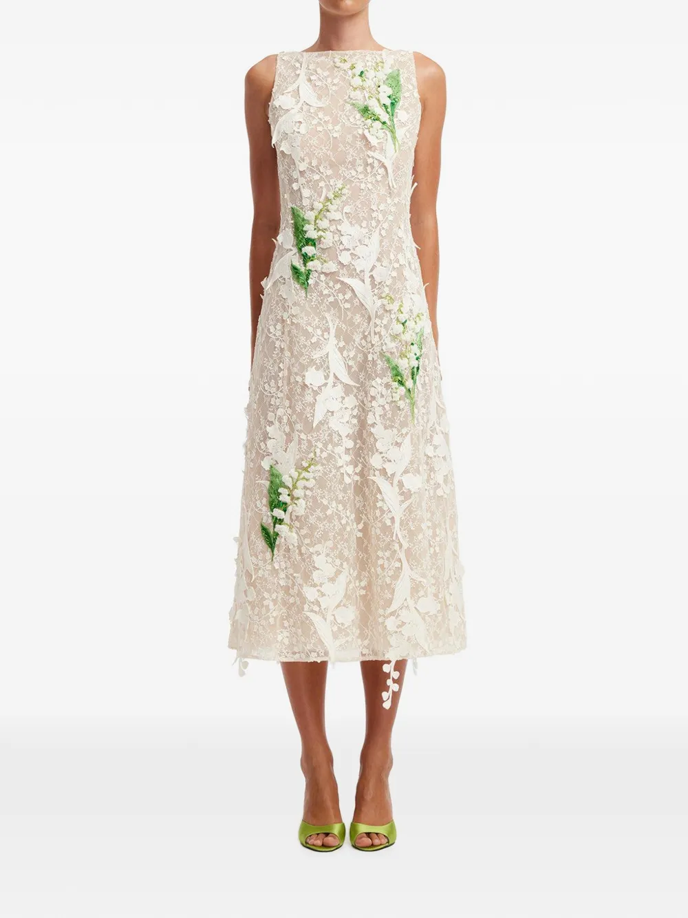 Leo Lin Cleo midi-jurk met bloemenpatch Beige