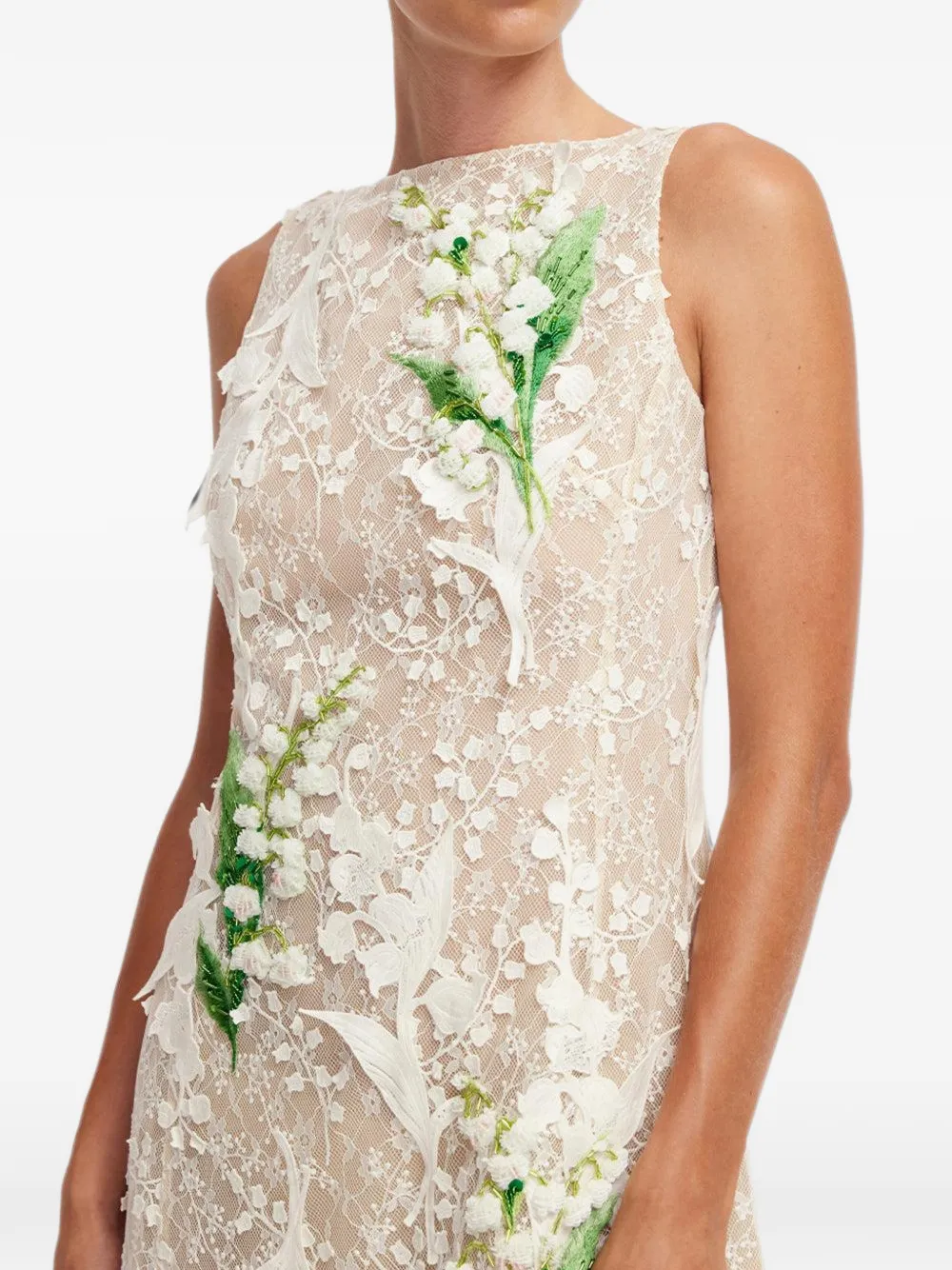 Leo Lin Cleo midi-jurk met bloemenpatch Beige
