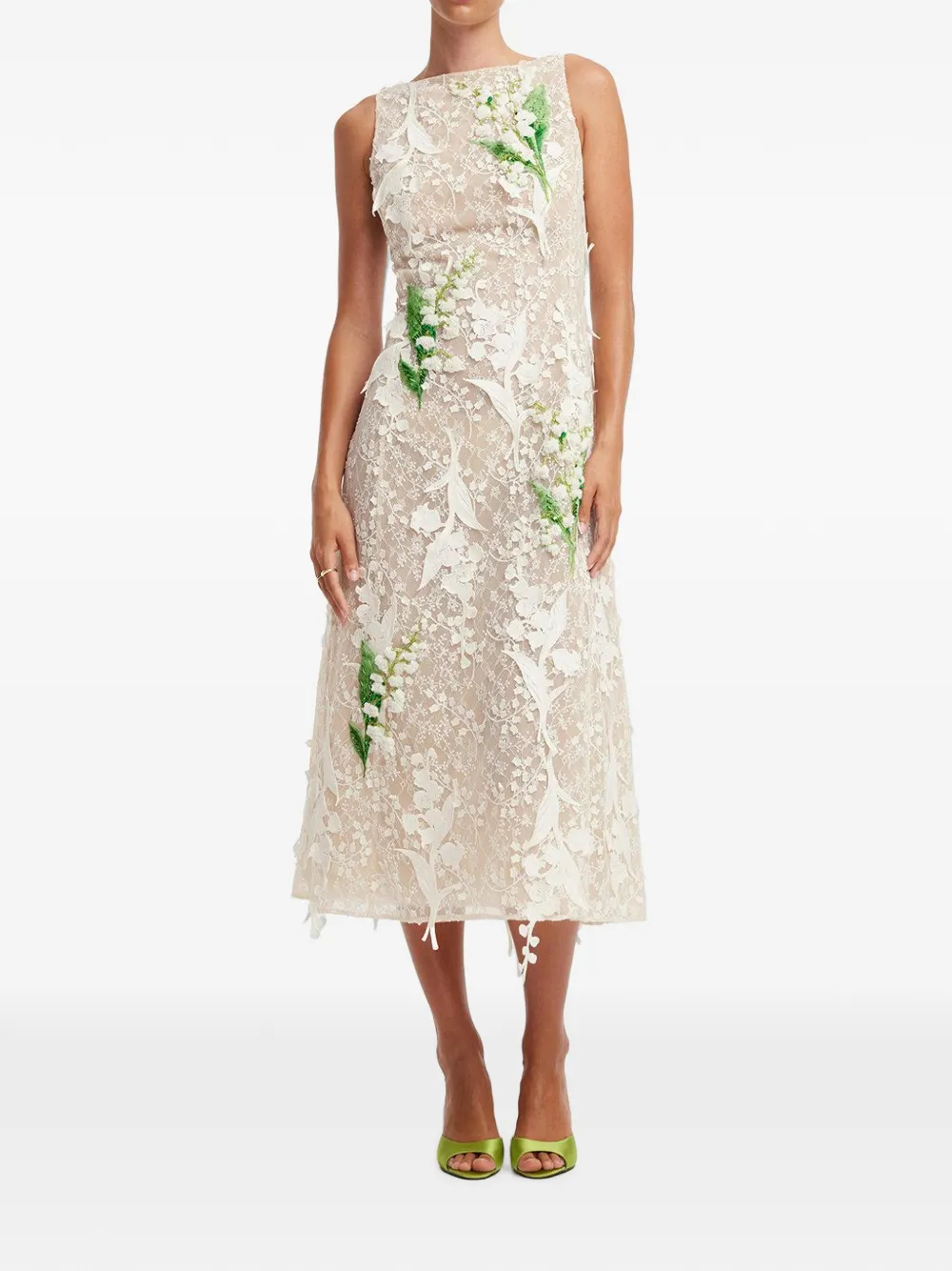 Leo Lin Cleo midi-jurk met bloemenpatch Beige
