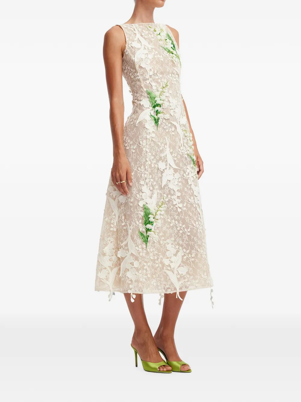 Leo Lin Cleo midi-jurk met bloemenpatch Beige