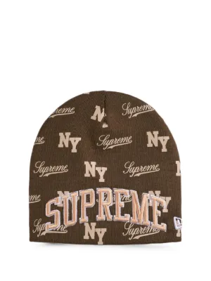 Supreme x New Era monogram-pattern Beanie Hat | Black | FARFETCH ID