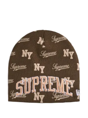 Supreme x New Era monogram-pattern Beanie Hat | Pink | FARFETCH