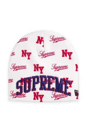 Supreme x New Era monogram-pattern Beanie Hat | Pink | FARFETCH