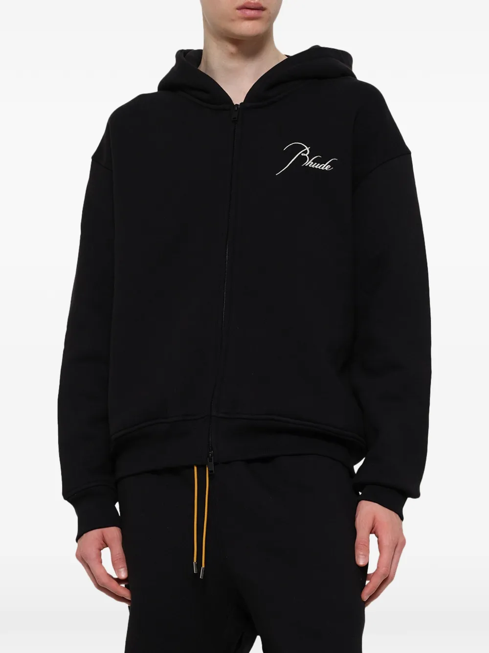 RHUDE Classique hoodie met geborduurd logo en rits Zwart