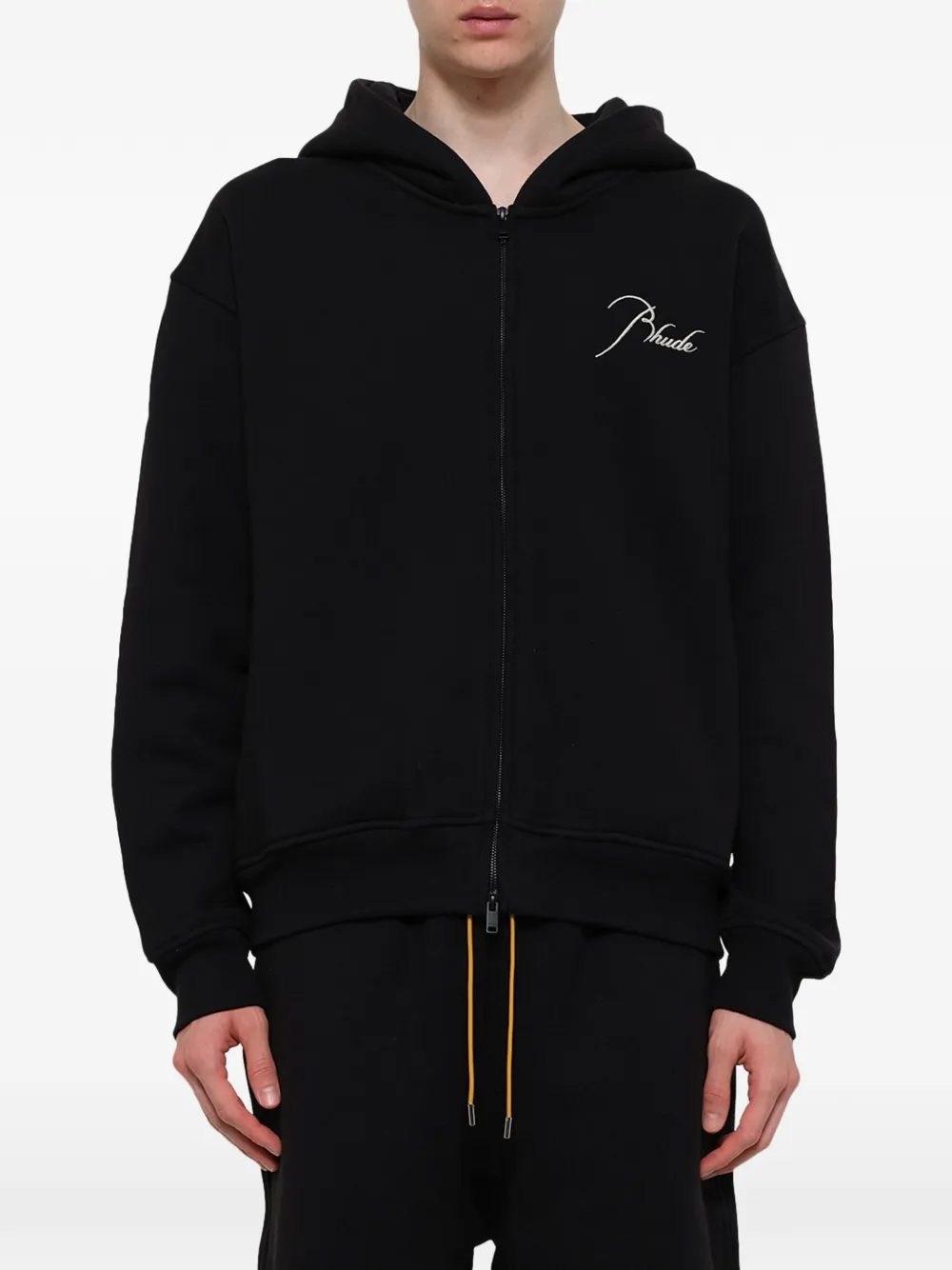 RHUDE Classique hoodie met geborduurd logo en rits Zwart