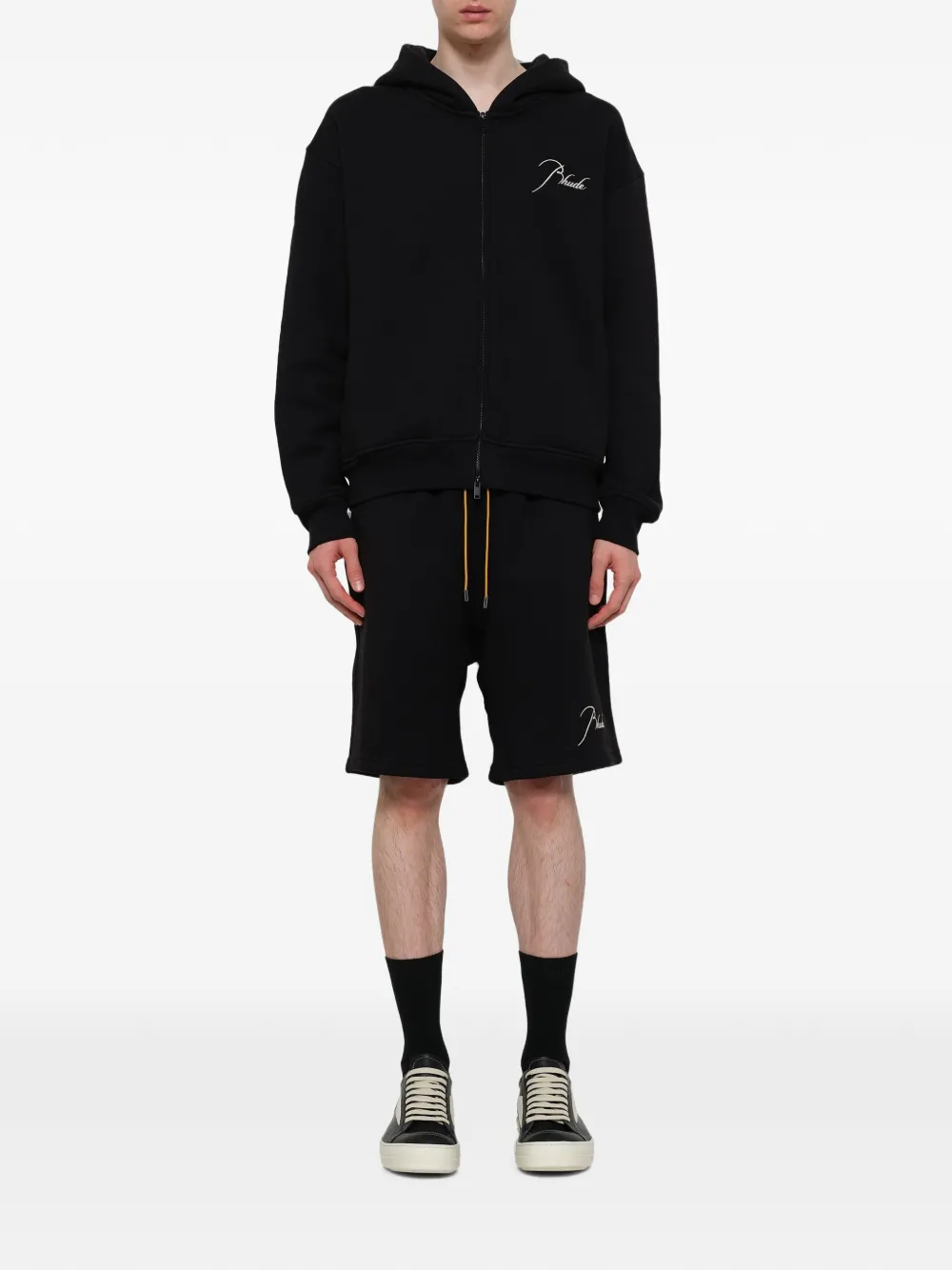 RHUDE Classique hoodie met geborduurd logo en rits Zwart