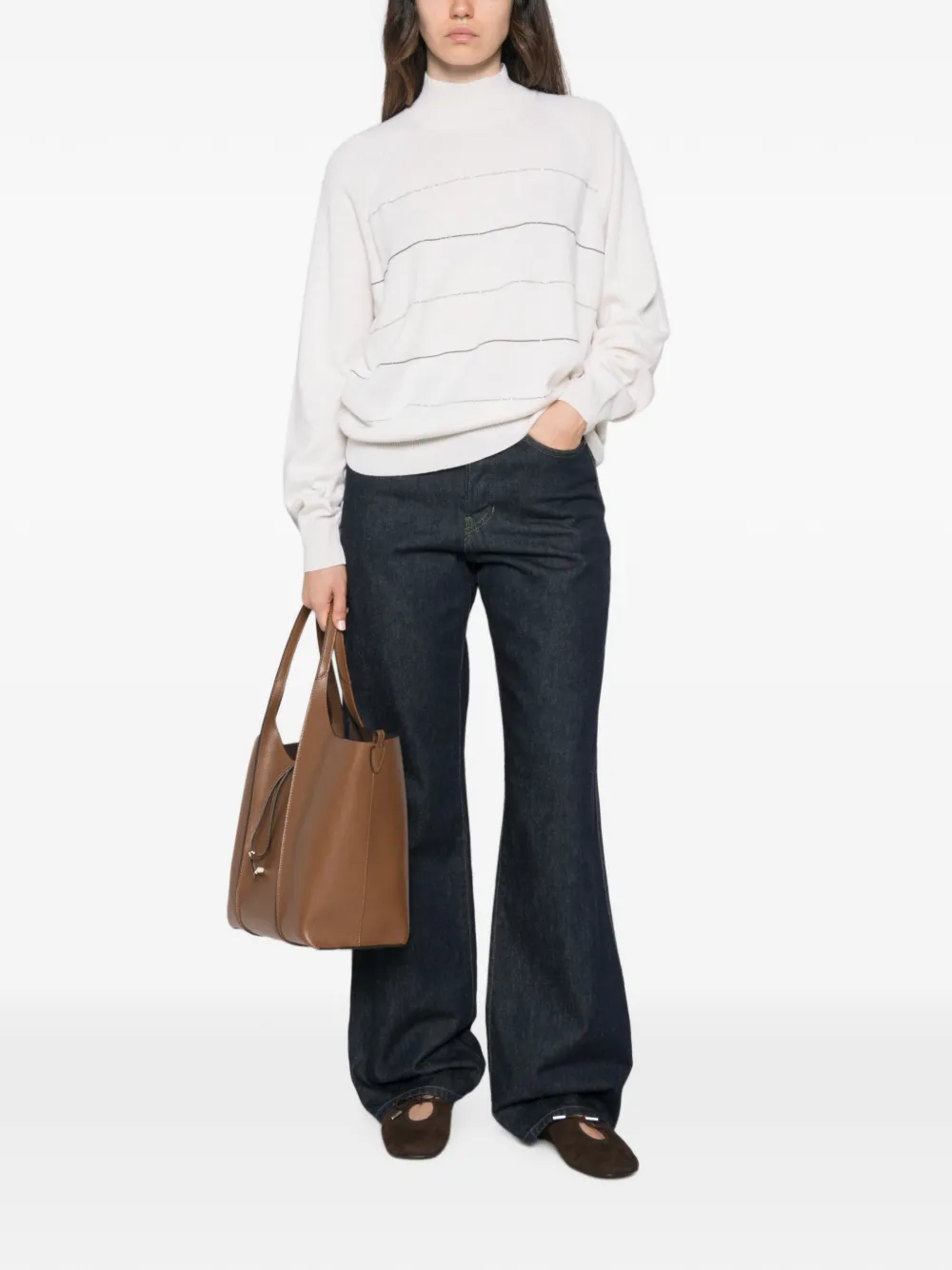 Peserico Beaded-stripe Sweater In White