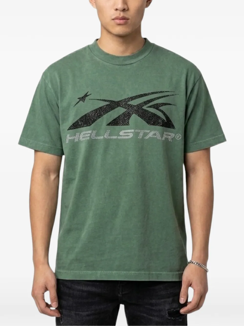 HELLSTAR T-shirt verfraaid met stras en logo-print Groen