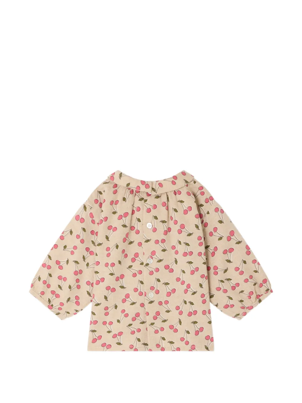 Bonpoint Blouse met Peter Pan-kraag en kersenprint Beige
