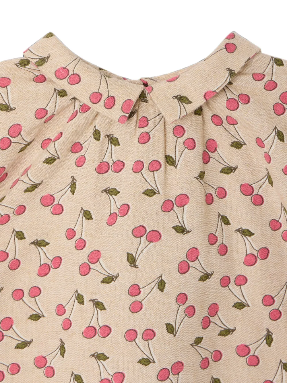 Bonpoint Blouse met Peter Pan-kraag en kersenprint Beige