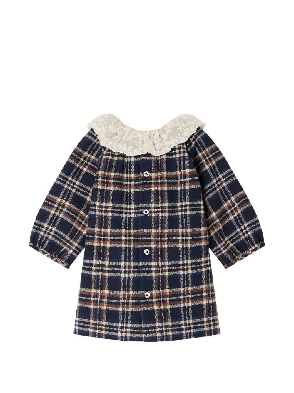 Bonpoint Geruite jurk met kanten kraag Blauw