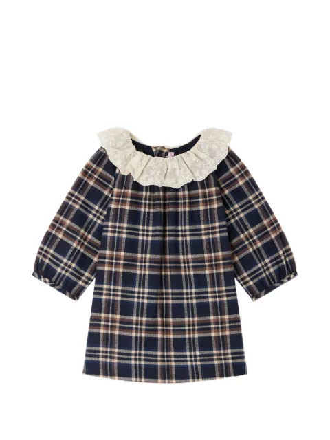 Bonpoint check lace-collar dress