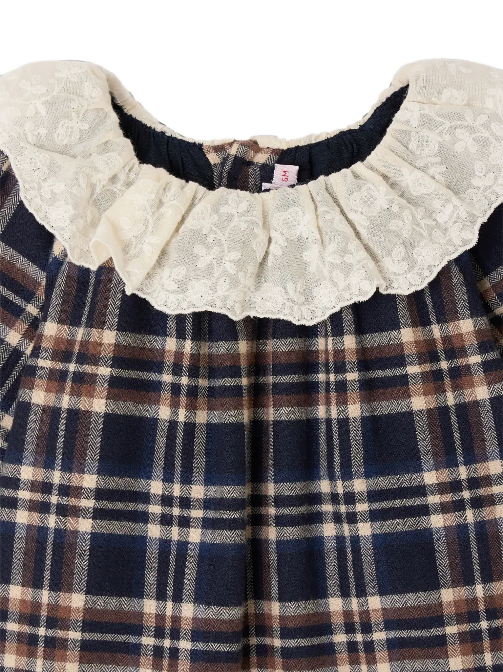 Bonpoint Geruite jurk met kanten kraag Blauw