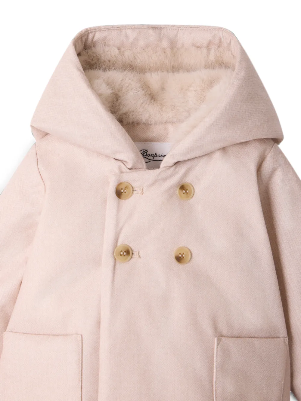 Bonpoint Jas met afwerking van imitatiebont en visgraatpatroon Beige