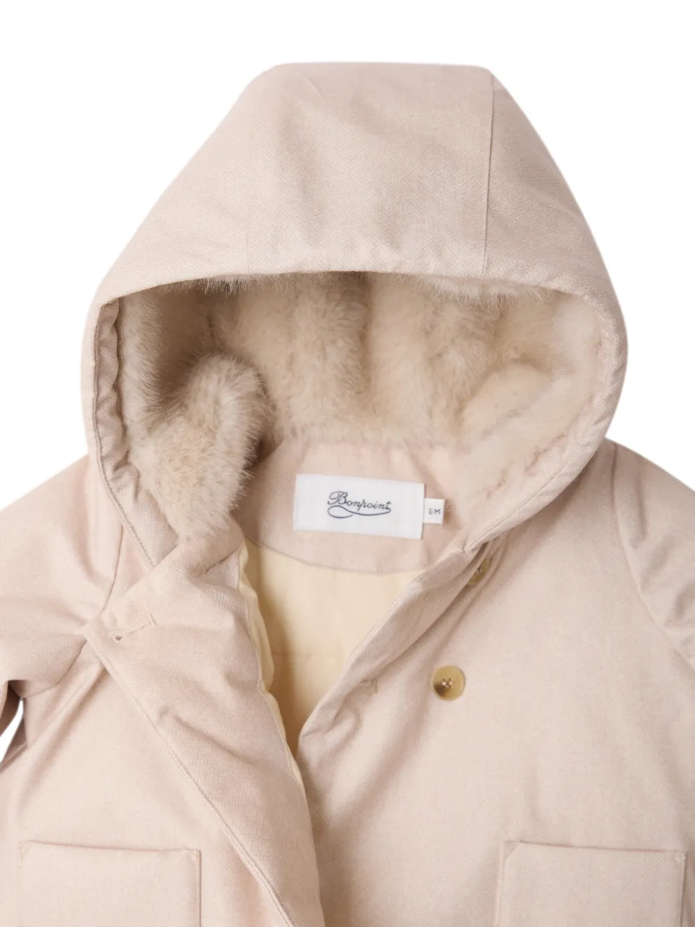 Bonpoint Jas met afwerking van imitatiebont en visgraatpatroon Beige