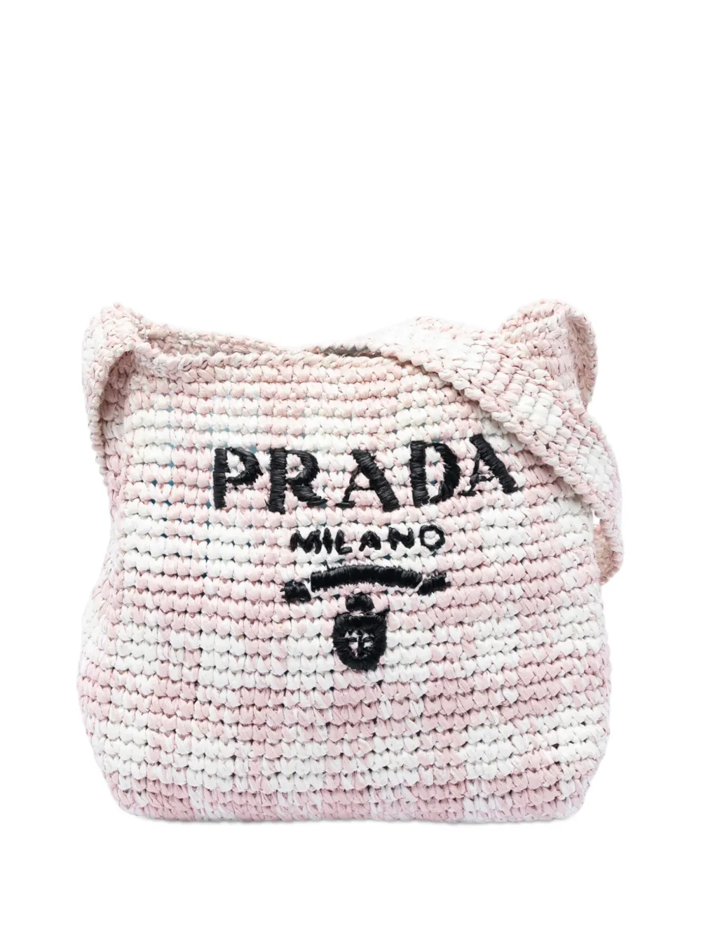 Prada Pre-Owned 2010-2026 Raffia Effect Crochet Embroidered Logo crossbody bag - Rosa