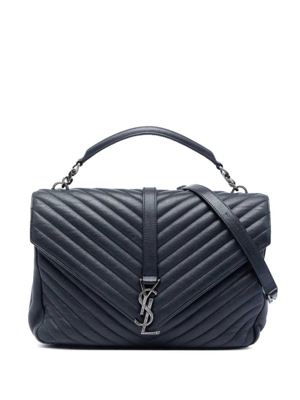 Saint Laurent Pre-Owned 2016 Large Chevron Sheepskin Monogram College satchel - Blu