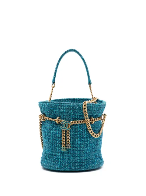 CHANEL Pre-Owned Pending CC 粗花呢顶置手柄水桶包斜挎包(2021-2026年典藏款)