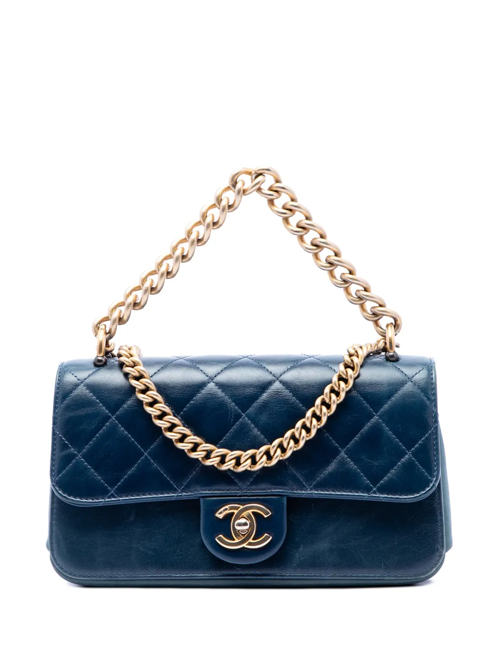 CHANEL Pre-Owned 2018-2019 Small Quilted Calfskin Straight Lined Flap satchel - Blu