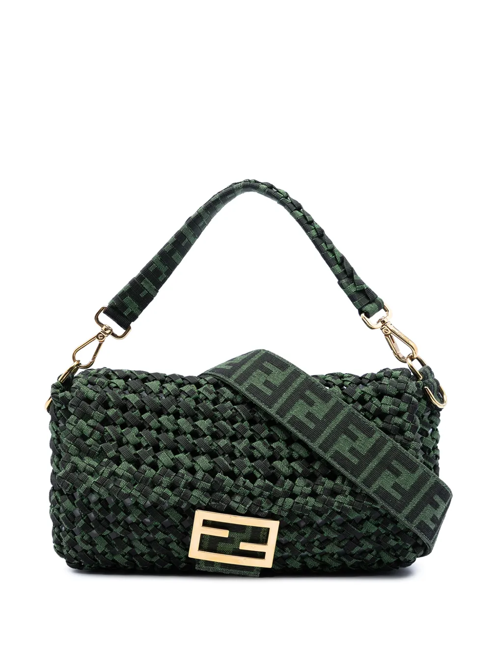 Fendi Pre-Owned 2010-2026 Zucca Interlaced Jacquard Baguette satchel - Verde
