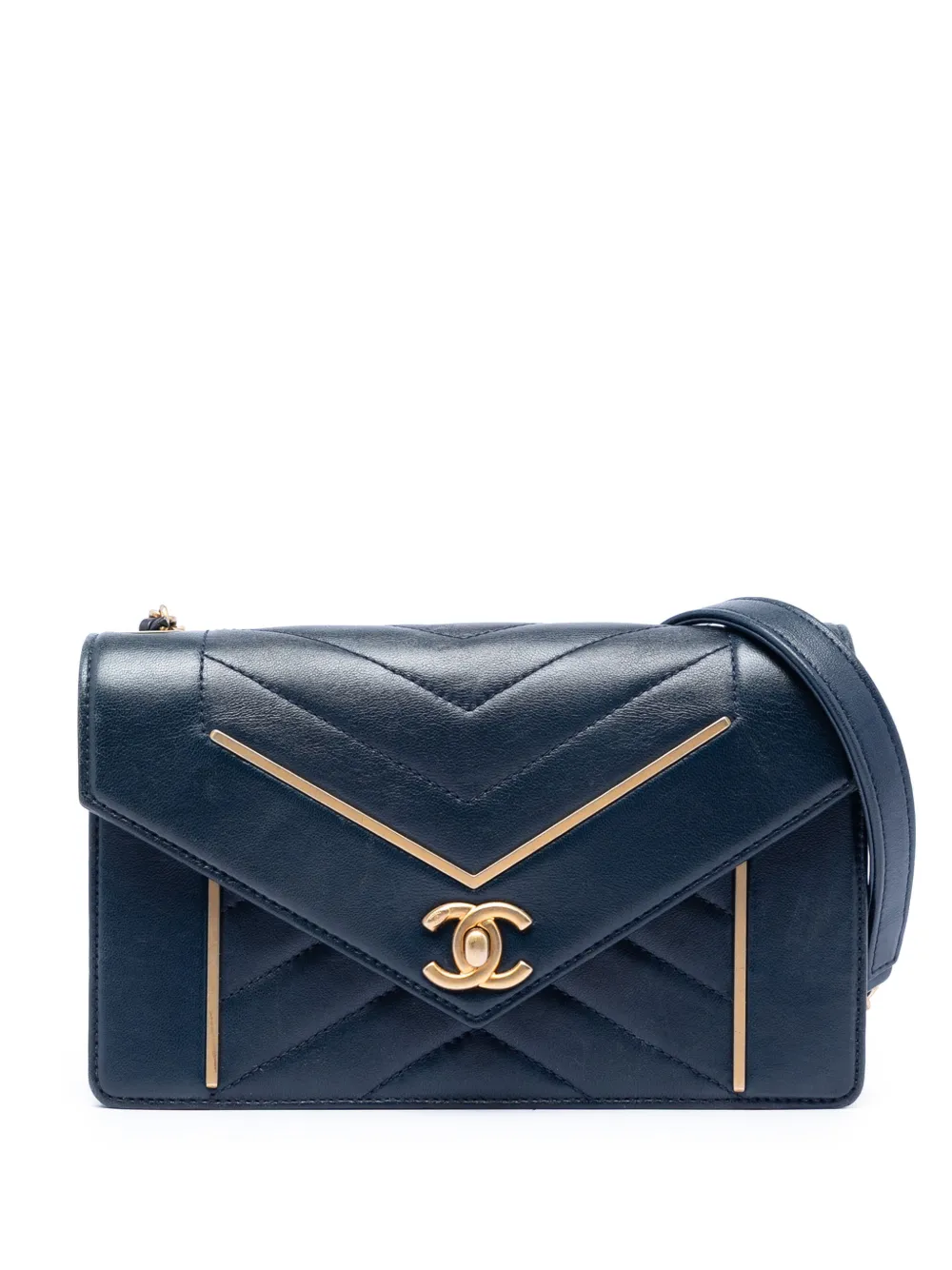 CHANEL Pre-Owned 2017-2018 Small Reversed Chevron Lambskin Flap crossbody bag - Blu