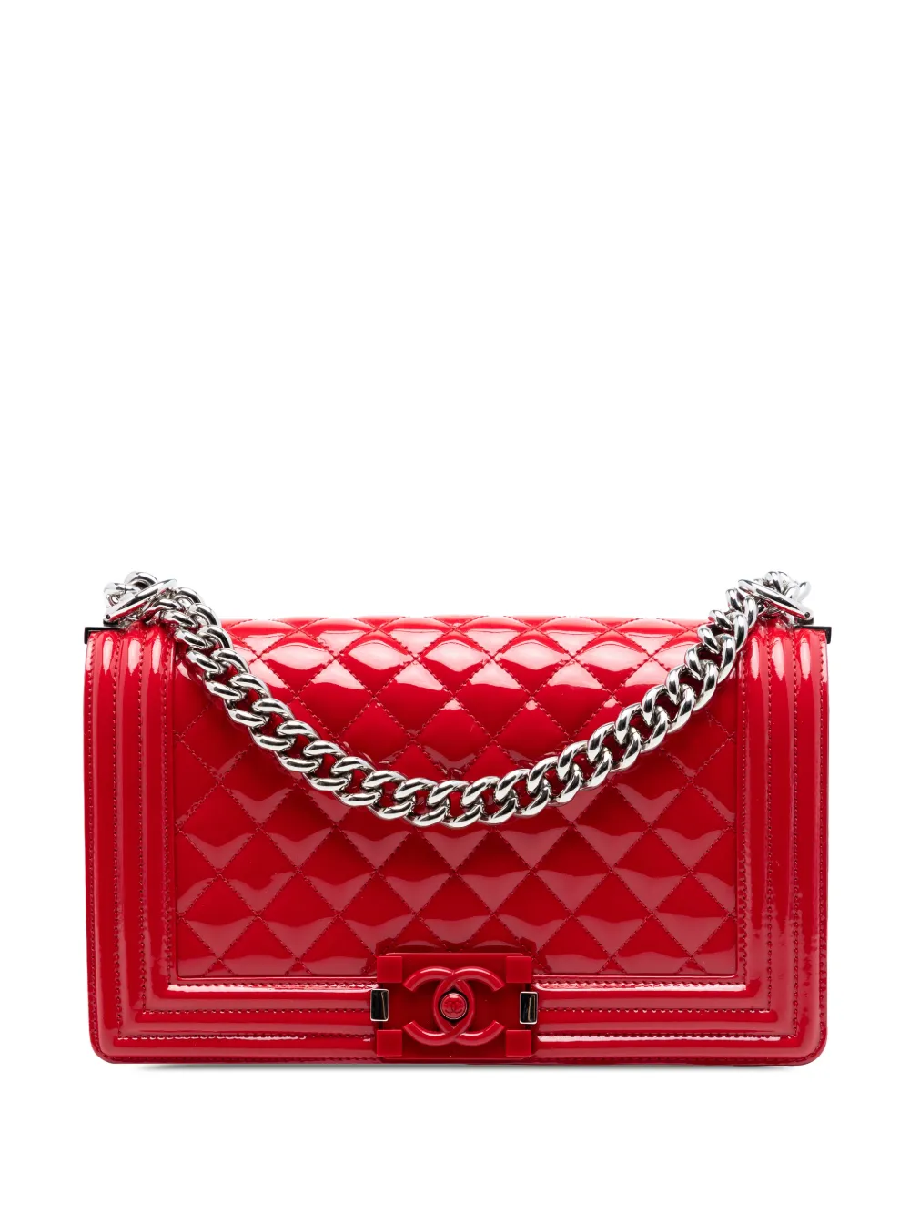 CHANEL Pre-Owned 2014-2015 Old Medium Quilted Patent Acrylic Boy Flap crossbody bag - Rosso