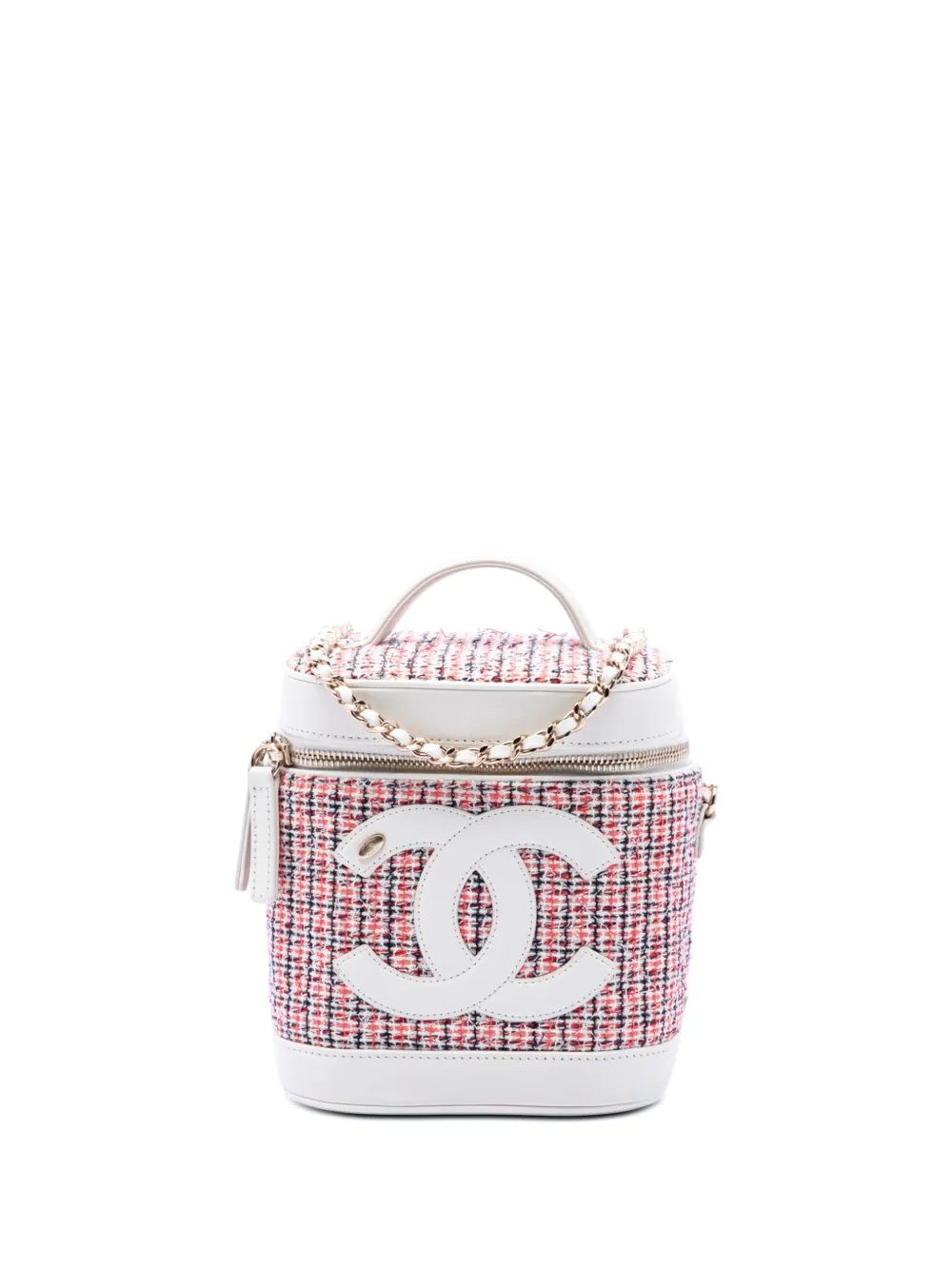 CHANEL Pre-Owned 2019 Tweed and Lambskin Vanity Cosmetic Case satchel - Bianco