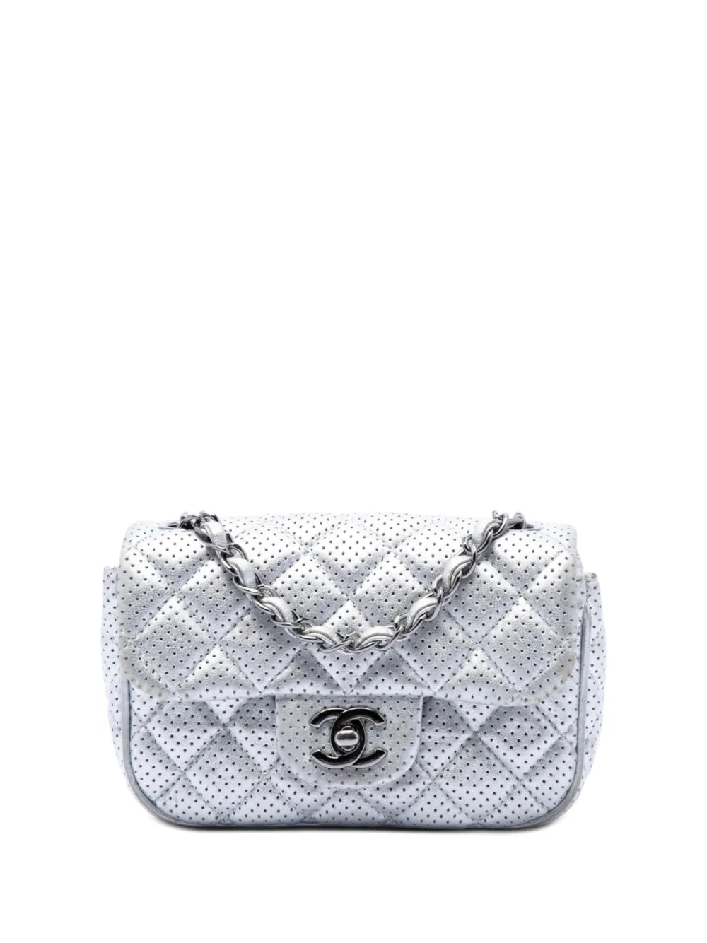 CHANEL Pre-Owned 2014 Mini Square Classic Perforated Lambskin Single Flap crossbody bag - Argento