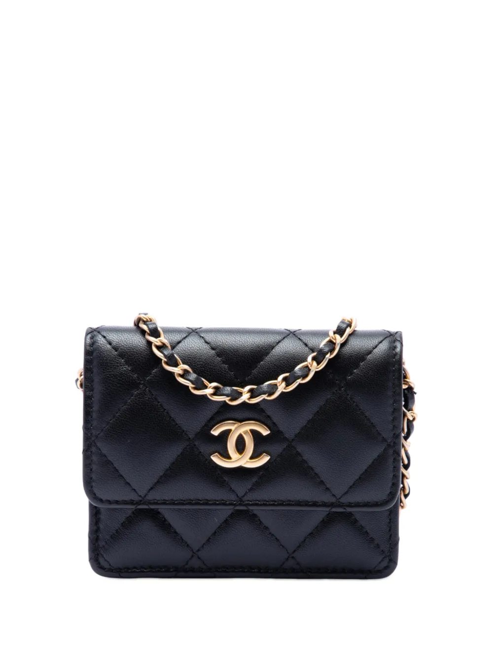 CHANEL Pre-Owned 2020 Quilted Lambskin Romance Card Holder On Chain crossbody bag - Nero