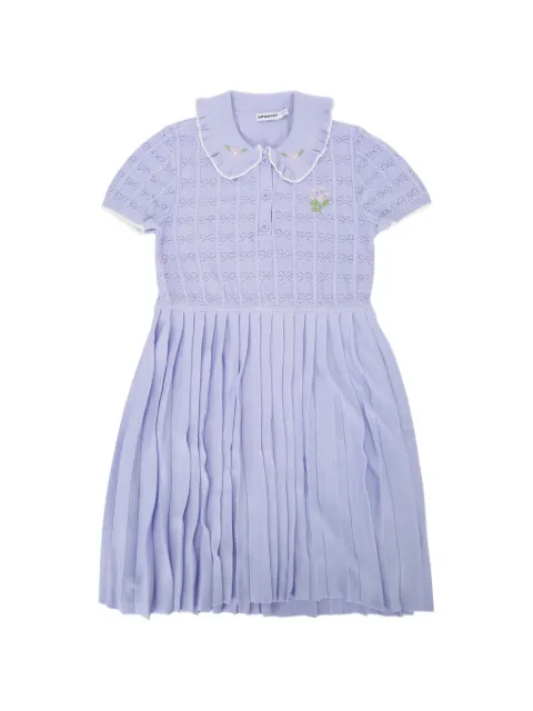 Self-Portrait Kids pleated pointelle-knit dress
