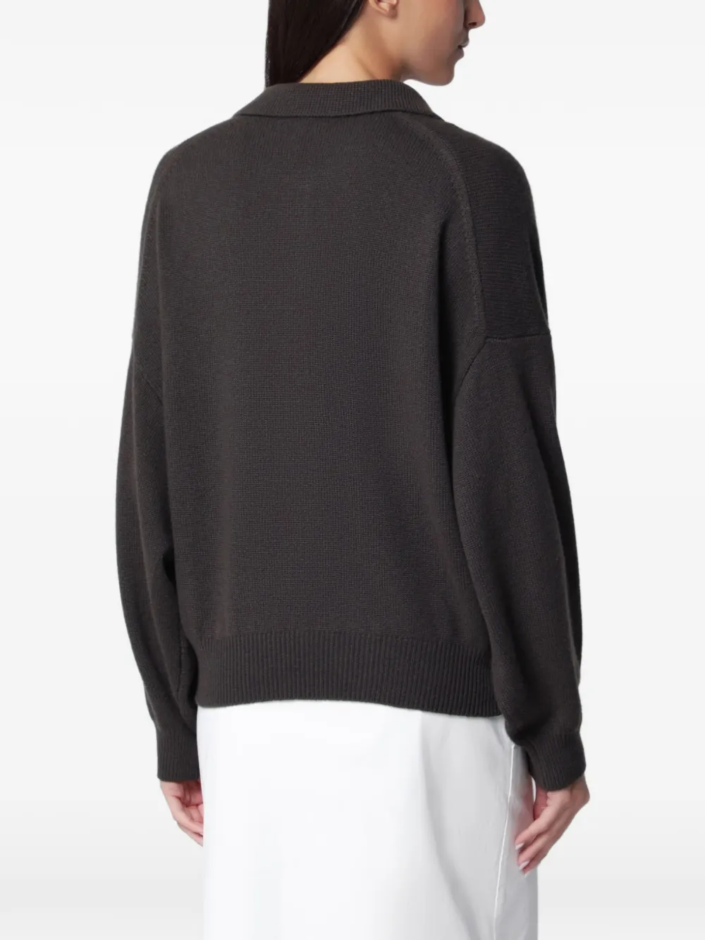 Lisa Yang Etta Cashmere Long-sleeve Polo Shirt in Brown, view 2