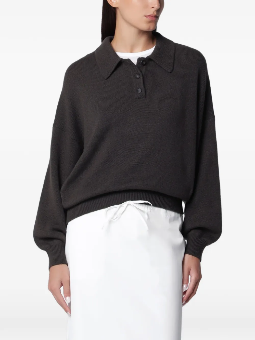 Lisa Yang Etta Cashmere Long-sleeve Polo Shirt in Brown