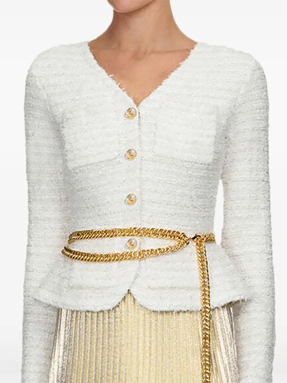 Self-Portrait Gebreide metallic chiffon maxi-jurk met textuur Goud