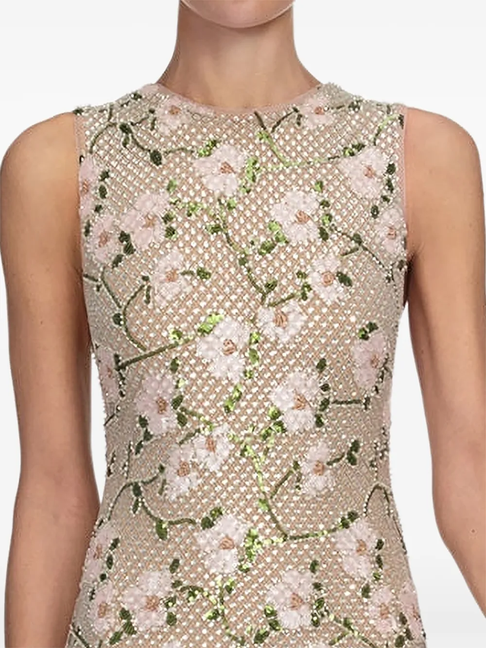 Self-Portrait rhinestone floral-print maxi dress Beige