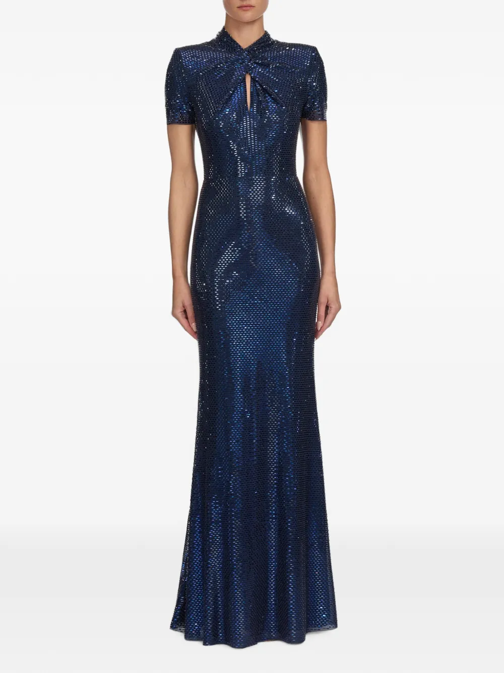 Self-Portrait rhinestone-embellished twist-detail maxi dress - Blue