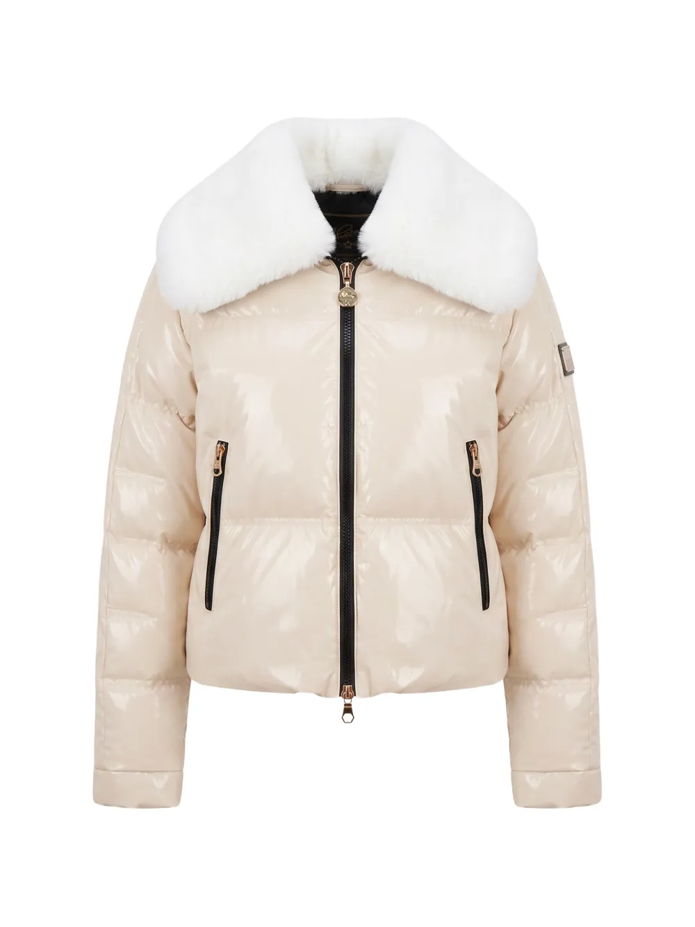 HIGH SOCIETY faux-fur collar puffer jacket - Nude